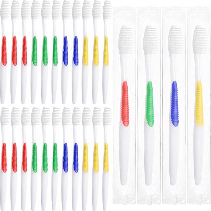 200 Piece Disposable Toothbrushes - Individually Wrapped, Multicolor, Soft Bristle Medium Manual Travel Toothbrushes for Hotel Toiletries