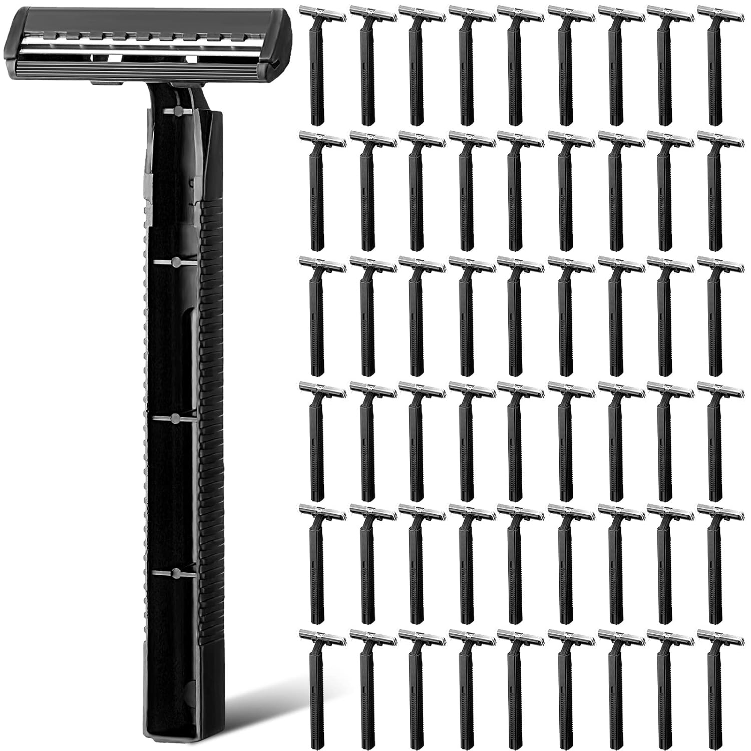 71qyGkUWX8L._SL1500_.jpg 500 Pcs Disposable Twin Blade Razor Shaving Safety Razor for Men Individually Wrapped with Clear Safety Cap Bulk Packed Portable for Hotel Guest House Travel Home Use(Black) - Image 1