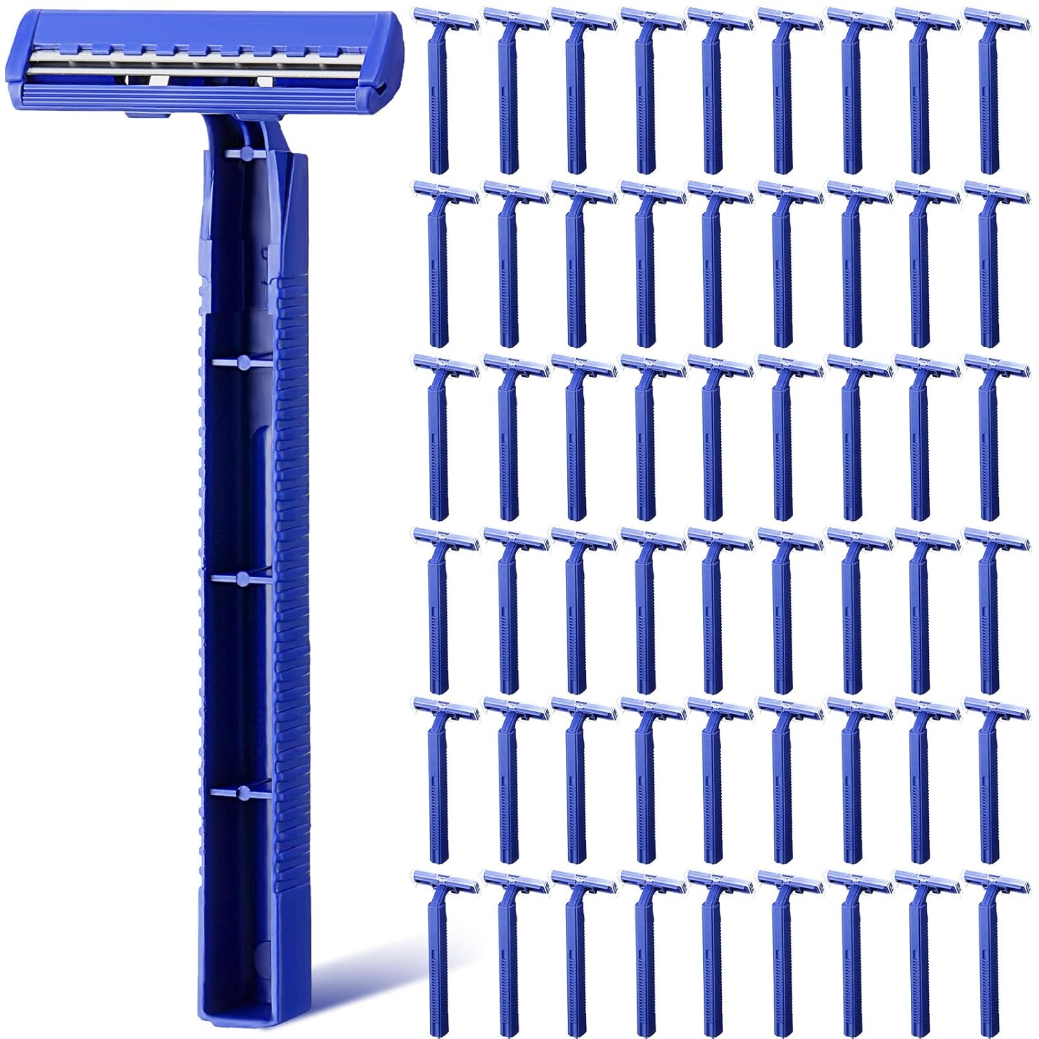 81169pjennL._SL1500_.jpg 500 Pcs Disposable Twin Blade Razor Shaving Safety Razor for Men Individually Wrapped with Clear Safety Cap Bulk Packed Portable for Hotel Guest House Travel Home Use(Blue) - Image 1